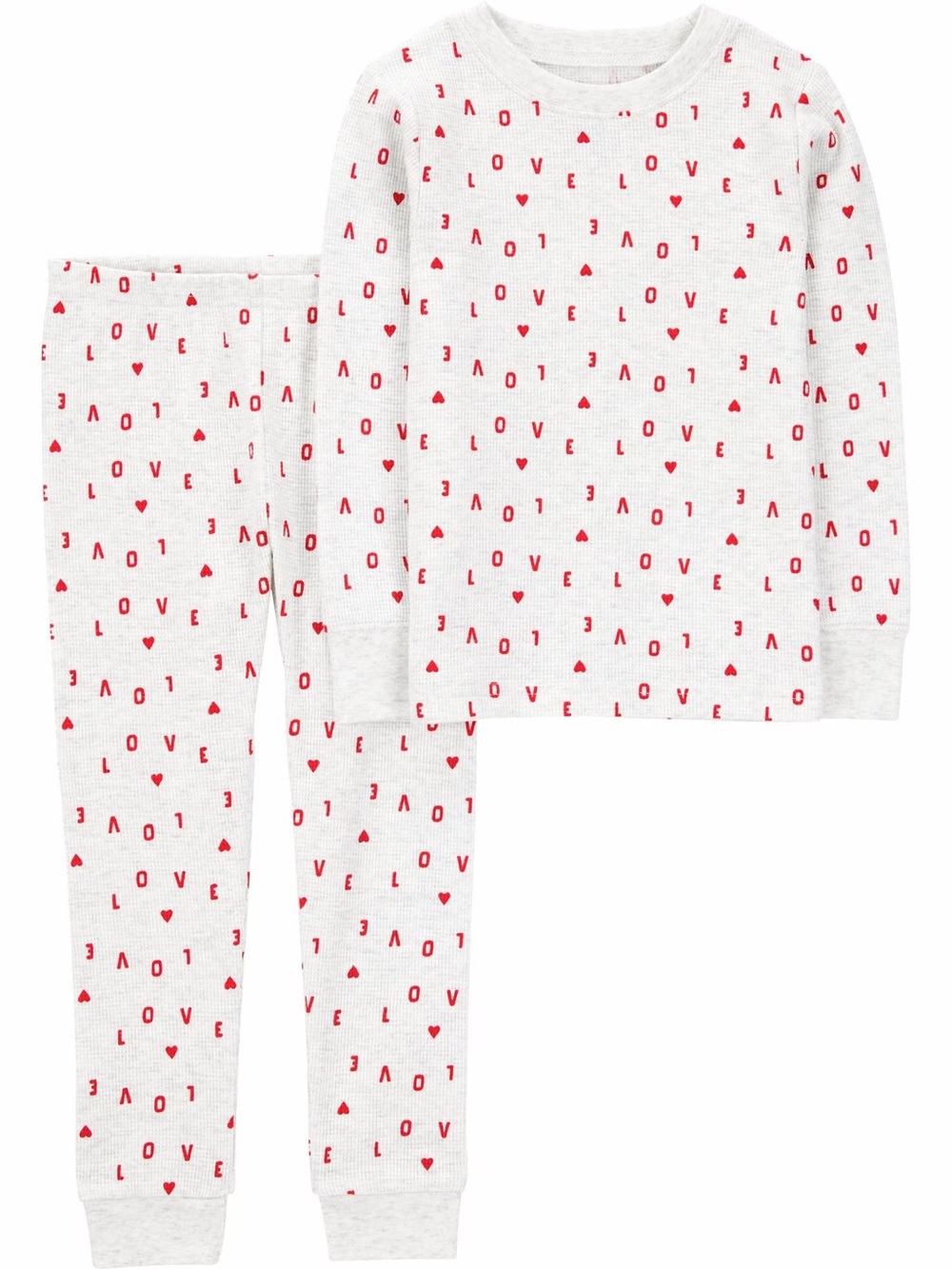 Carter’s Valentine’s Day Love Print Waffle Knit Pajamas Light Gray Size 4T